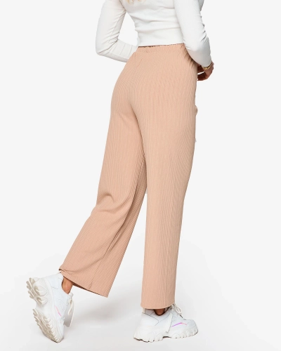Light brown women's wide ribbed pants - Clothing