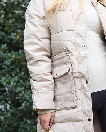 Ladies' beige long winter jacket with synthetic insulation - Clothing
