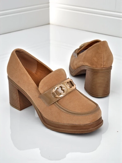 Women's Loafers Perseida - light brown suede block heel elegant
