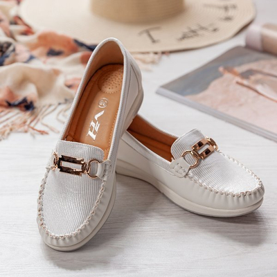White loafers with gold decoration Dendi - Shoes 1