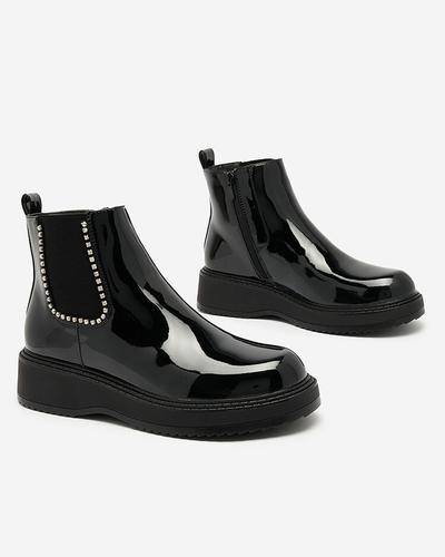 Royalfashion Black women's flat-heeled boots with zircons Winuma