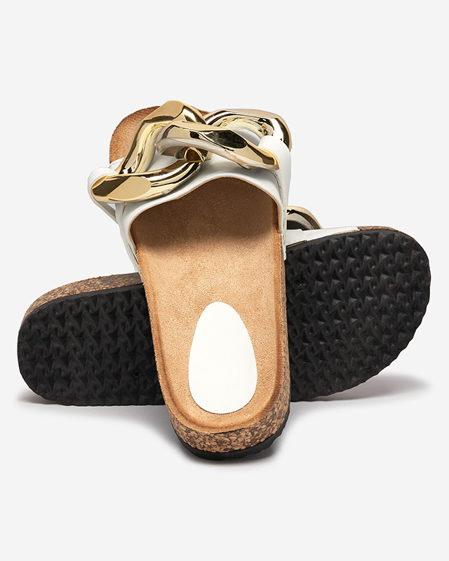 Женские сандалии Athenis Bianco Royalfashion – искусственная кожа, золотая цепь