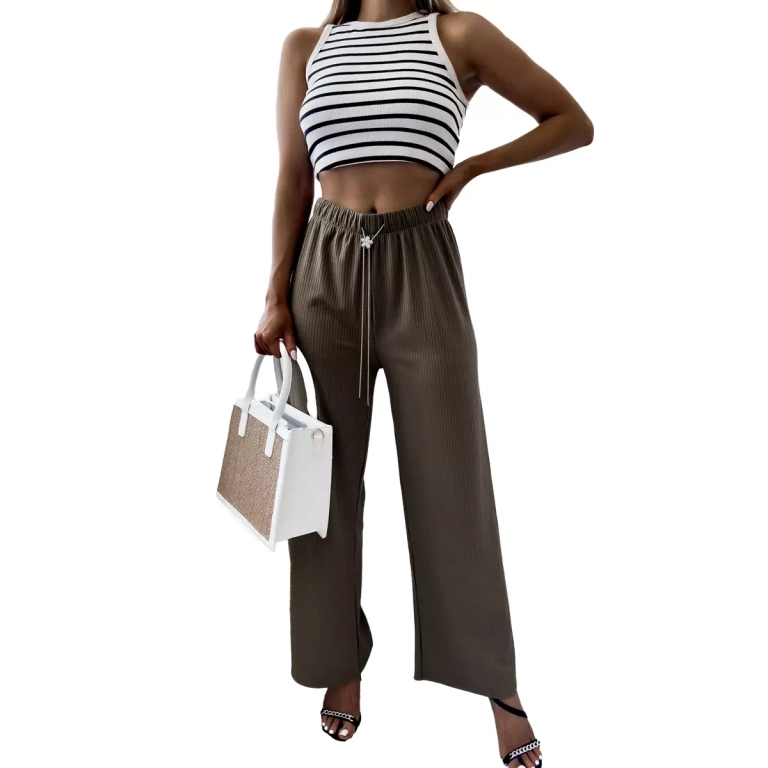 Zaļās sieviešu platās rievotās bikses - Apģērbs