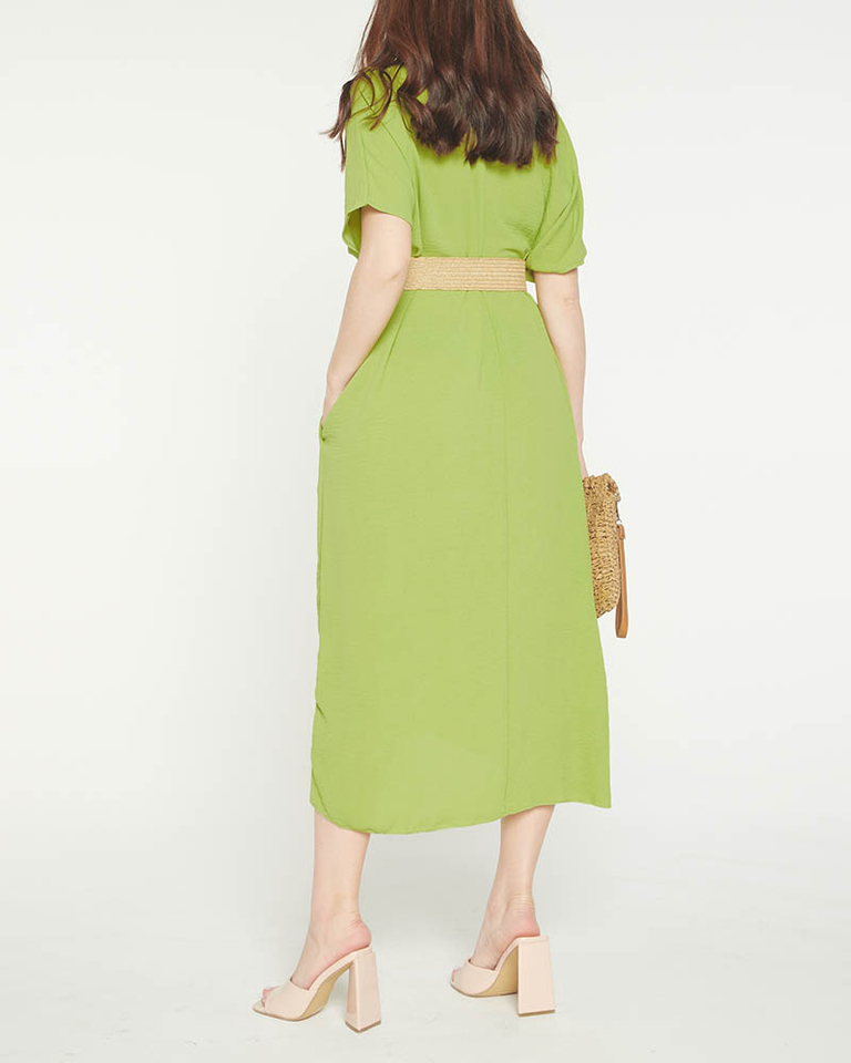 Women's green oversize dress with a belt - Clothing