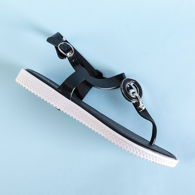 Black women's sandals a'la flip-flops with Dosala decoration - Footwear