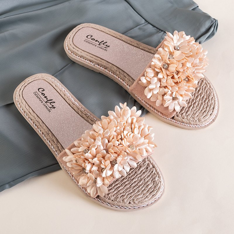 Pink women's slippers with flowers Seiov - Footwear