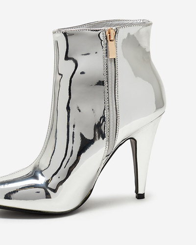 OUTLET Sudraba krāsas lakotas stiletto zābaki Macalli- Footwear