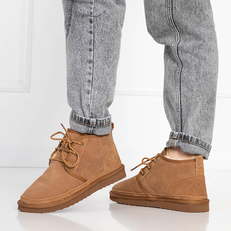 Light brown tied women's snow boots with fur Miusho - Footwear