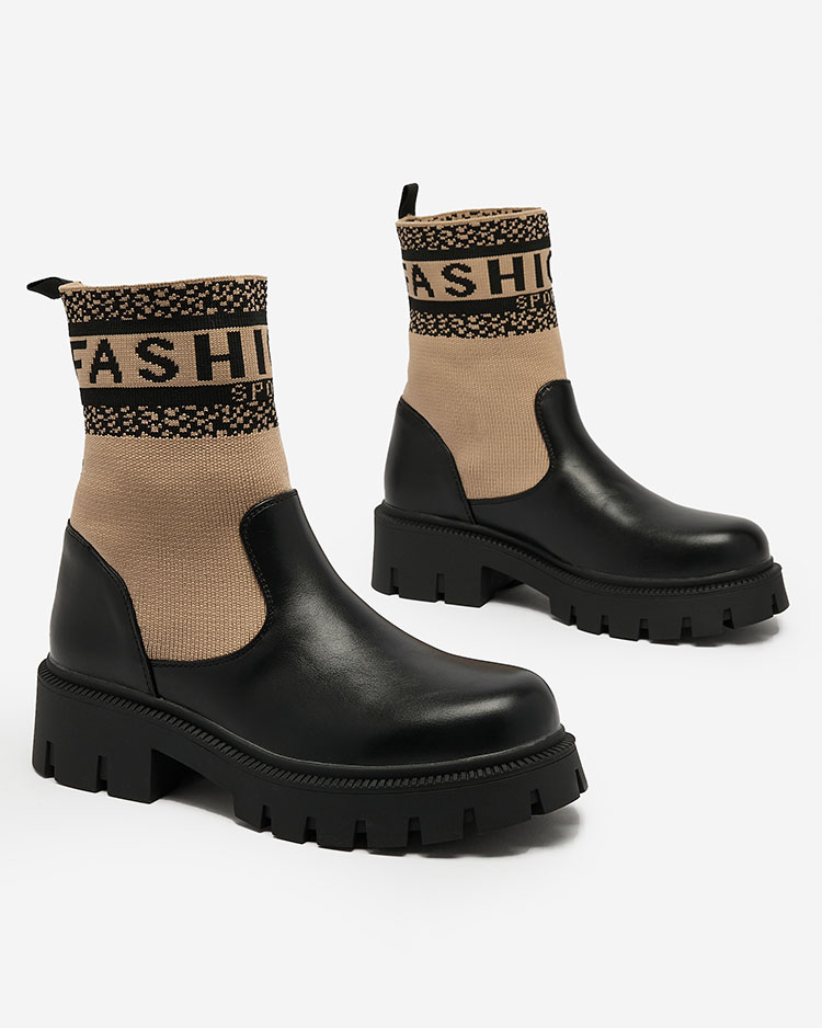 Royalfashion Light brown women's boots with fabric upper Fahione