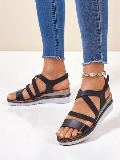 Aurelia Nero – Black women's wedge sandals Royalfashion eco leather