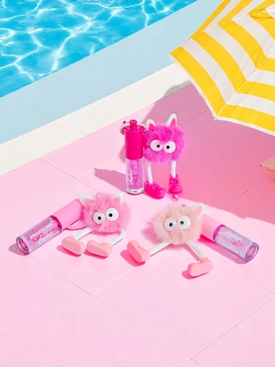 Lip gloss for children with a fluffy monster Light Pink