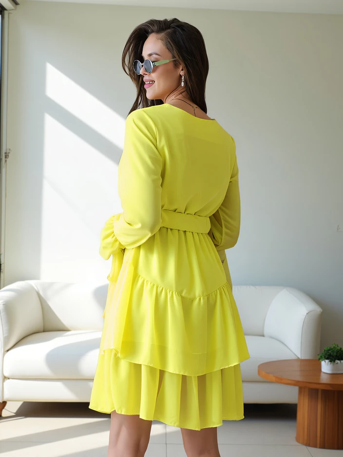 Royalfashion Women's mini dress with ruffles and wrap neckline