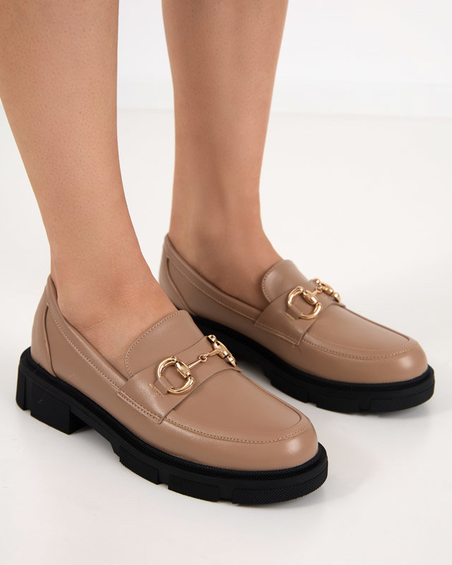 OUTLET Light brown women's shoes with an ornament on the nose Veteca - Footwear