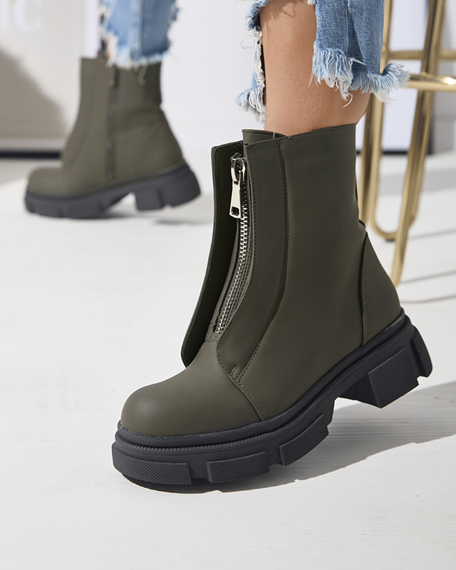 Women's insulated dark green high boots Slovys- Footwear