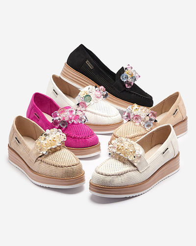 Светло-коричневые женские мокасины с декоративными кристаллами Liscutio- Footwear