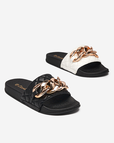 Women's black slippers with Lyrynn decoration- Footwear
