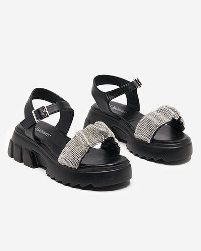 OUTLET Black women's sandals with cubic zirconias Pokio- Footwear