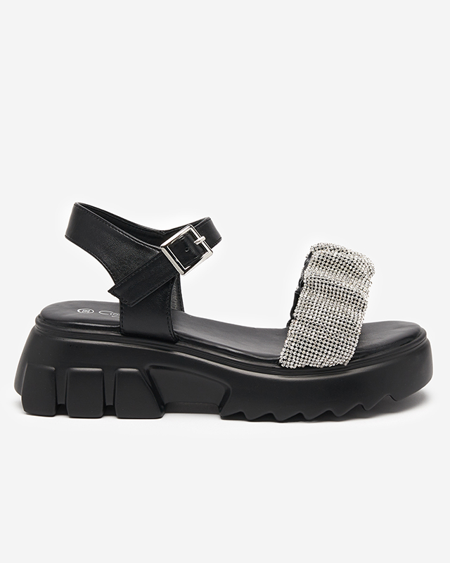 OUTLET Black women's sandals with cubic zirconias Pokio- Footwear