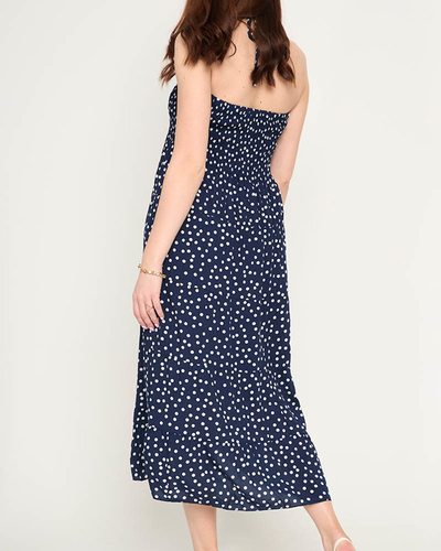 Tumši zila dāmu midi kleita ar punktiem - Apģērbs
