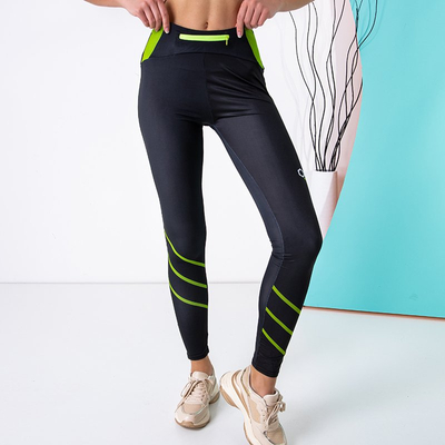 Black leggings with green inserts - Clothing