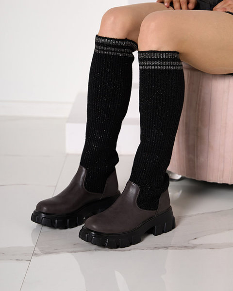 Melni un brūni augstpavilkšanas zābaki sievietēm Alerpi- Footwear