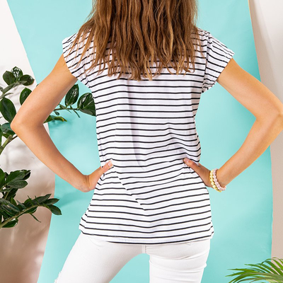Women's white t-shirt with black stripes - Clothing