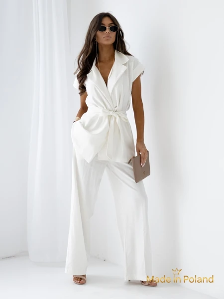 Pantalon dam Ecru Livia Palazzo - style Italyen, twal abondan