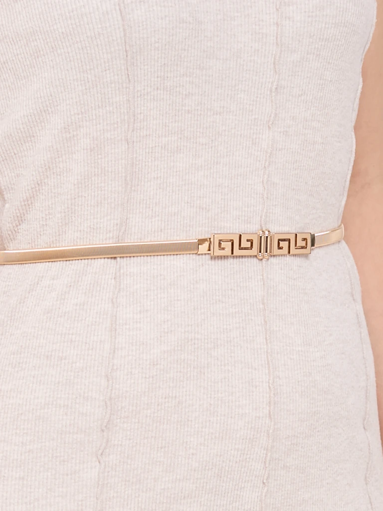 Golden metal women's belt Minerva Elegante with Greek motif, 64-100 cm