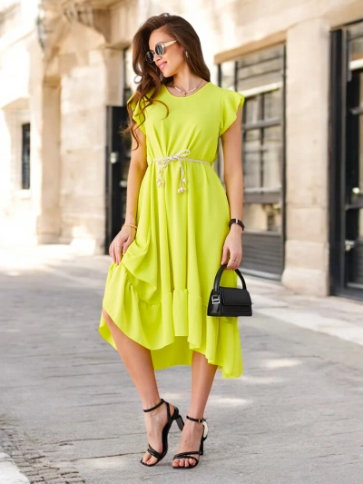 Royalfashion Women's midi dress with ruffles and short sleeves