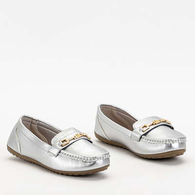Silver women's moccasins with an ornament on the toe Okeri - Footwear