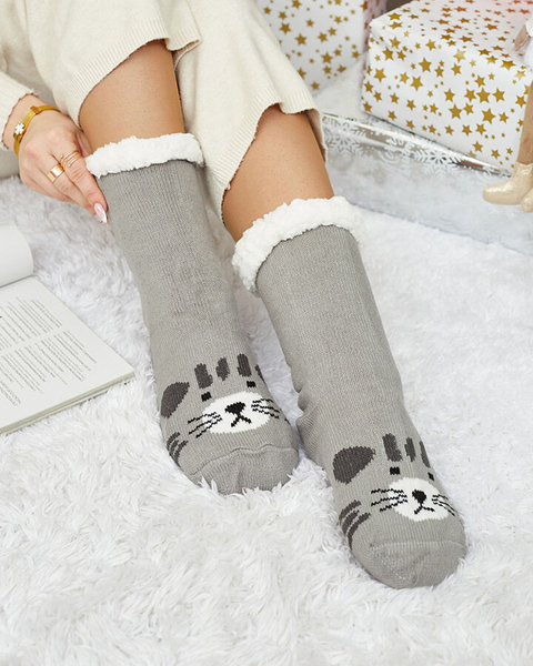 Royalfashion Warmed beige women's socks with mouse