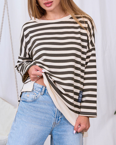 Royalfashion Long women's blouse with green stripes
