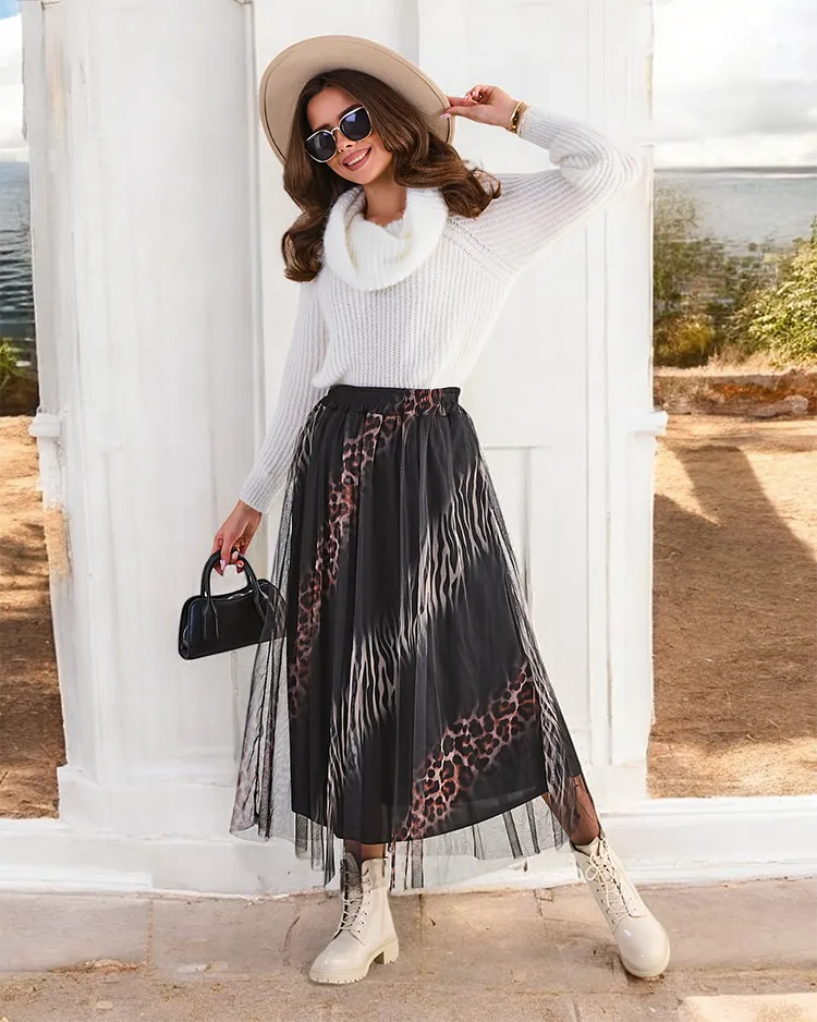 Royalfashion Rakstains sieviešu vidējais svārki ar tüllu