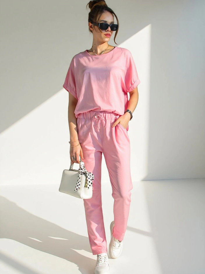 Royalfashion Sieviešu kokvilnas komplekts ar īsām piedurknēm un taisnām biksēm