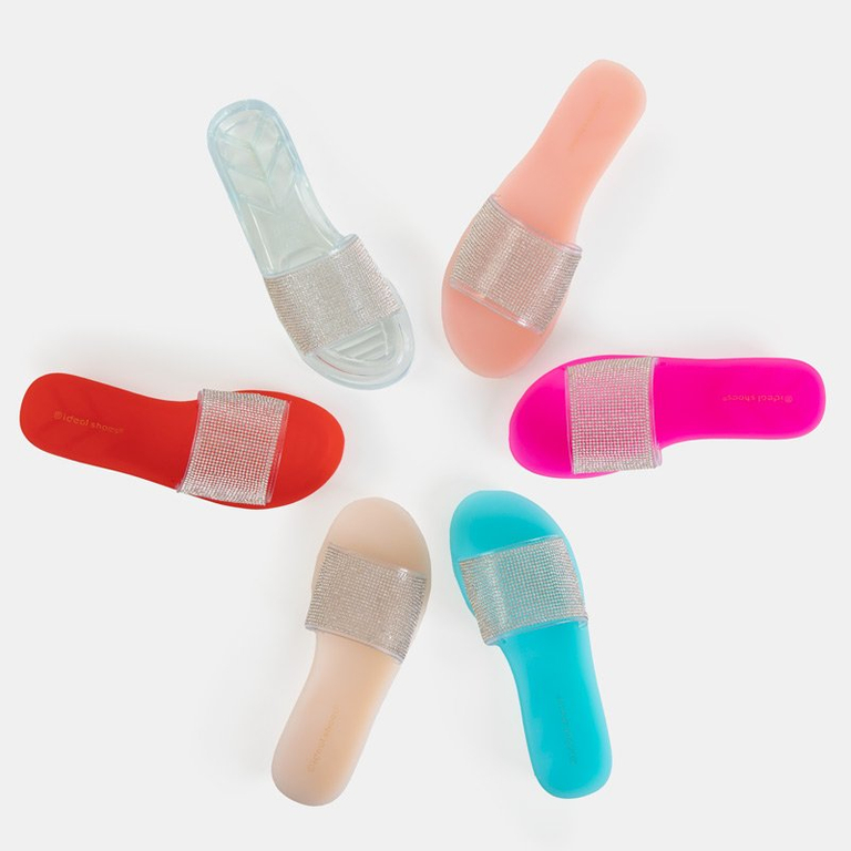 Fuchsia women's rubber slippers with cubic zirconia Niamh - Footwear