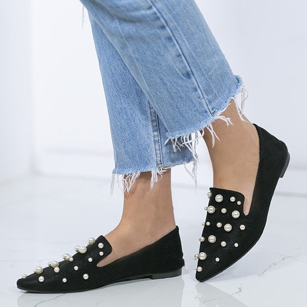 Czarne mokasyny z perełkami Josefina - Obuwie
