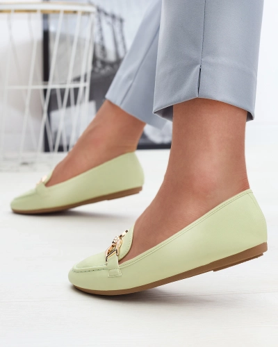 Zaļie sieviešu mokasīni no eko ādas ar rotājumiem Wiwet-Footwear