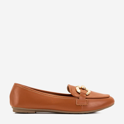 OUTLET Brown women's moccasins with Pyolens decoration - Footwear