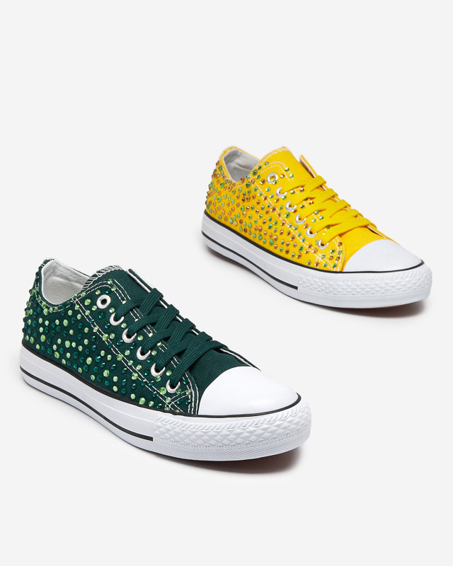 Women's sneakers with dark green cubic zirconia Amando - Footwear