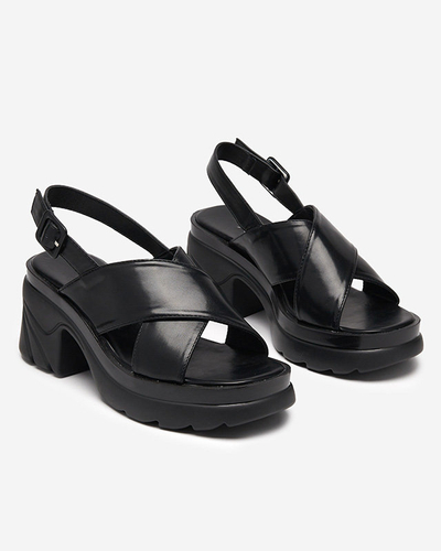 Black women's sandals on a thick post Feine - Footwear