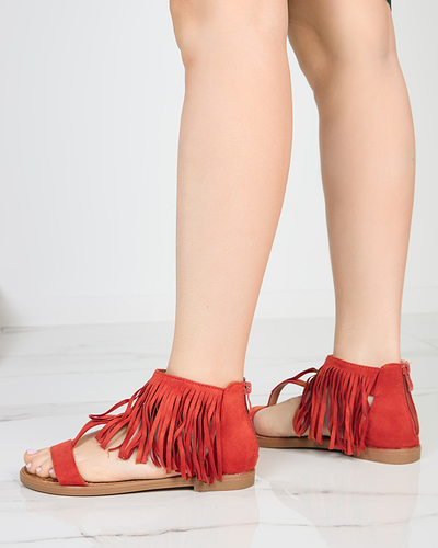 OUTLET Women's sandals with fringes in red brown Clov-Shoes