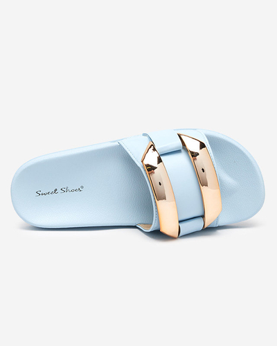 Zilas sieviešu čības ar zeltainu Serina ornamentu - Apavi