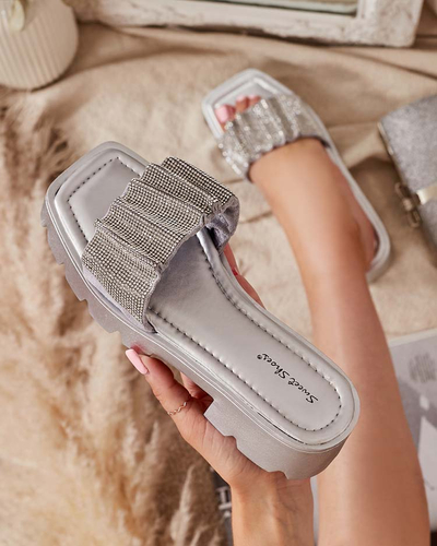 Серебряные женские тапочки с фианитами Emkoy - Обувь