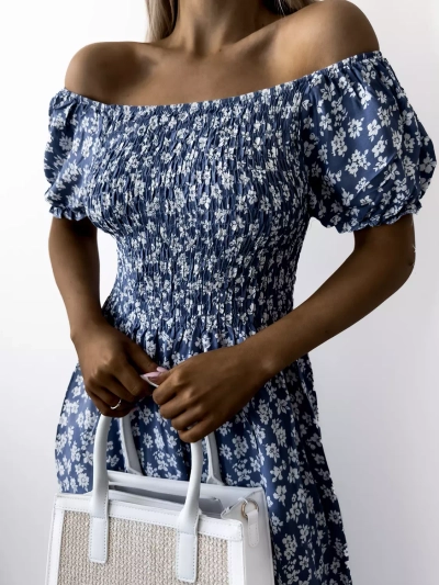 Blue women's floral pattern maxi dress - Clothing