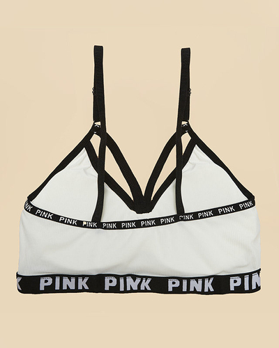 Women's white sports bra with inscriptions - Underwear