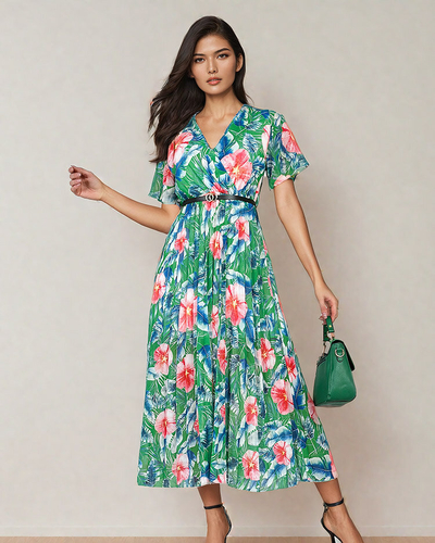 Royalfashion Women's pleated floral midi dress