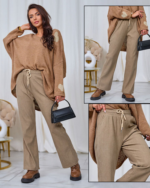 Royalfashion Women's corduroy fabric pants in khaki color