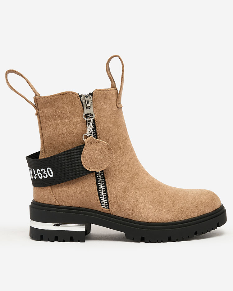 Royalfashion Brown eco-suede boots with strap and zippers Redmisala