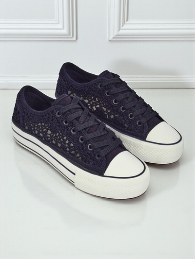Aureliana Navy Blue Women's Sneakers made of openwork fabric on a flat sole