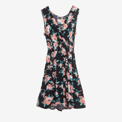 Black dress above the knee with flowers - Clothing 1